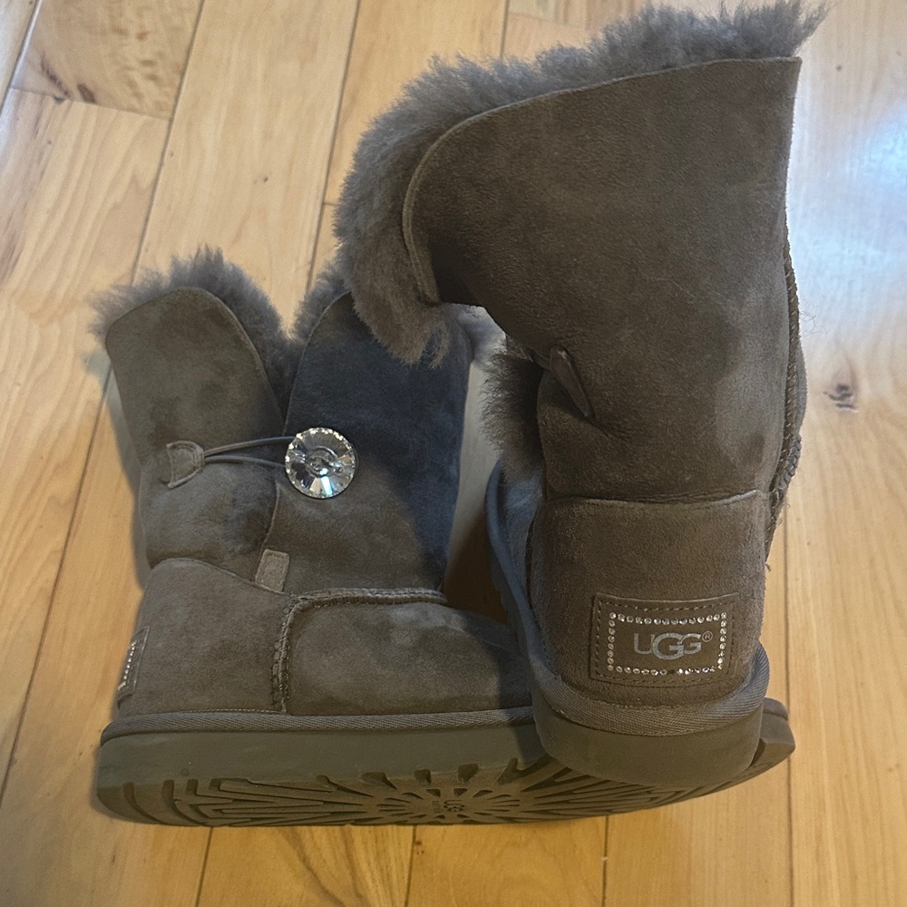 UGG Charcoal Suede Boots with Plush Fur